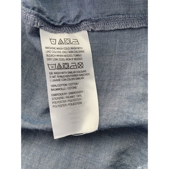 Isaac Mizrahi Live Cotton Lawn Split Neck Embroidered Blouse Womens 3X Chambray - Picture 9 of 11